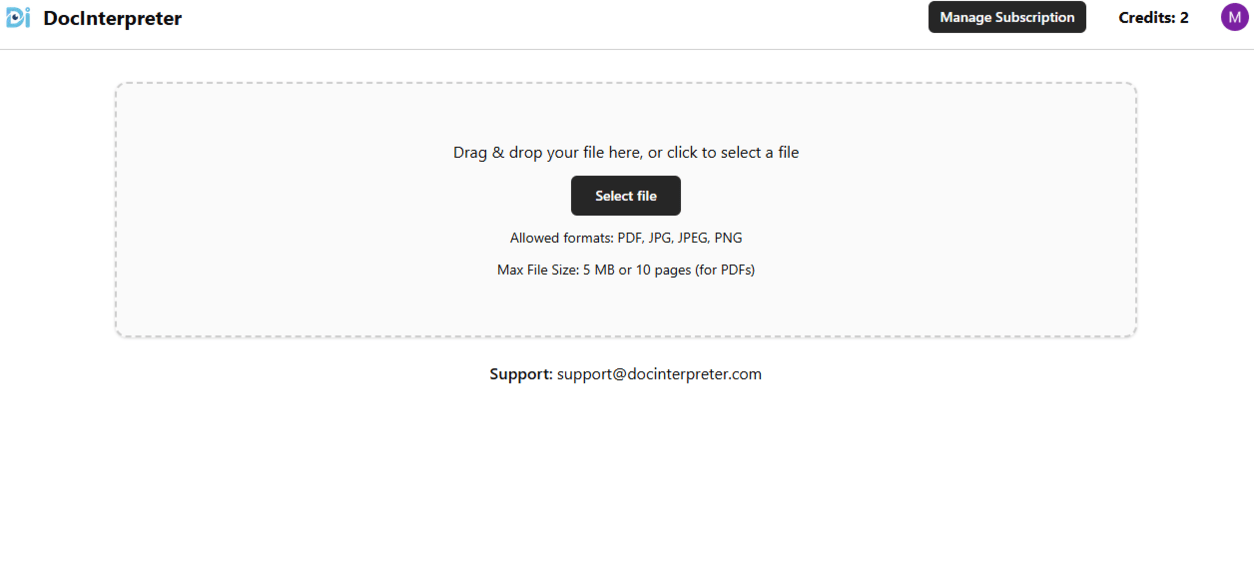 Upload your file to DocInterpreter